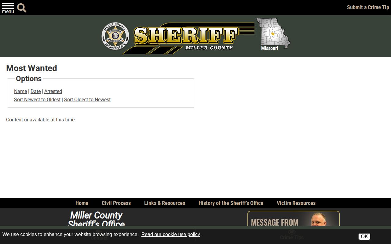 Miller County most wanted official records interface